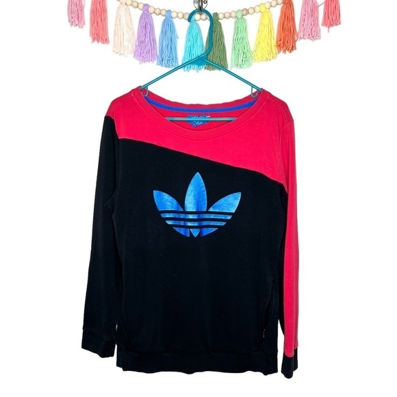 Adidas Pink Black Vintage Logo Modern Color block Pullover Crewneck Sweatshirt M - Picture 1 of 16